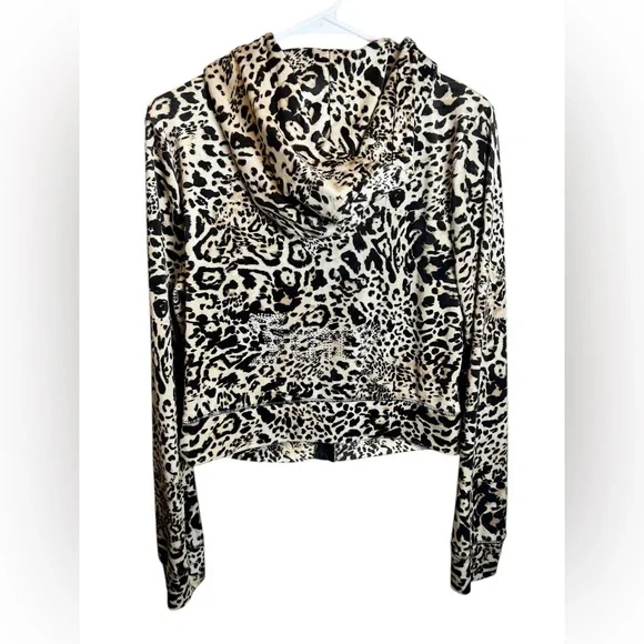 Juicy Couture OG Ocelot Velour Cheetah Print Bling Hoodie Size Large - Picture 4 of 6